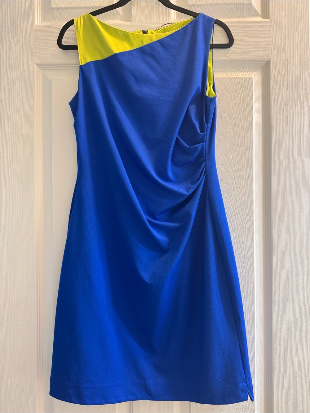 Elie Tahari Blue Dress with Neon Yellow Trim